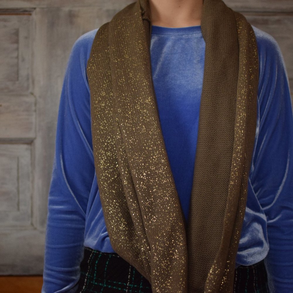 Tahari Knit Infinity Scarf Gold Reflective